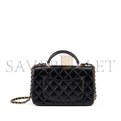 CHANEL BLACK QUILTED LAMBSKIN TOP HANDLE MINI FLAP BAG PALE GOLD HARDWARE AP4450 (18*14*3cm)